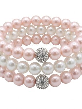 Trio of Lustrous Glass Pearl Stretch Bracelets (Set of 3)